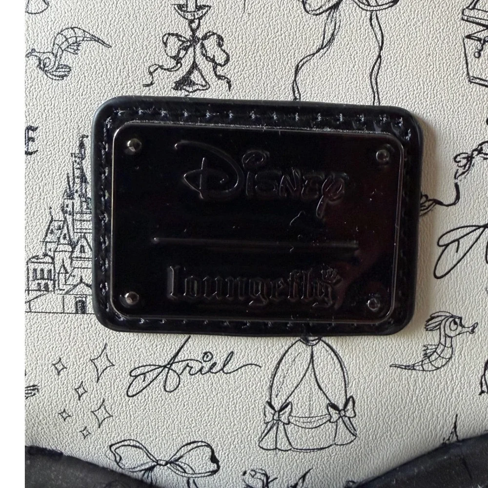 Disney Loungefly Princess Sketchy Mini Backpack Black White Patent Heart NWT